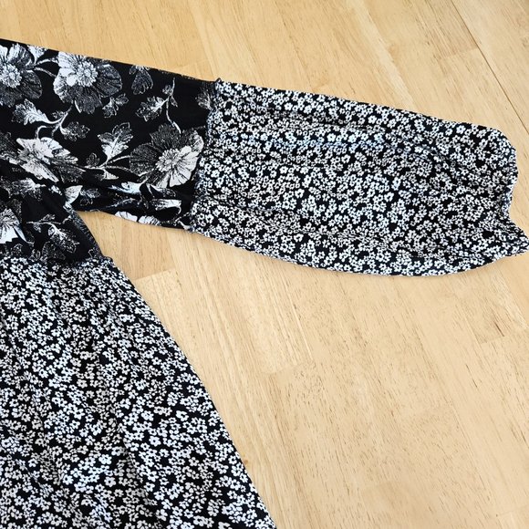 Floral Black and White Women's Dress - Picture 4 of 7